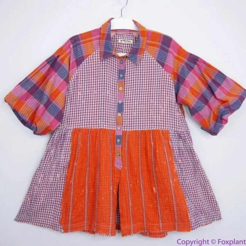 NEW Free People Moon Bay Mixed‎ Plaid Top, XS